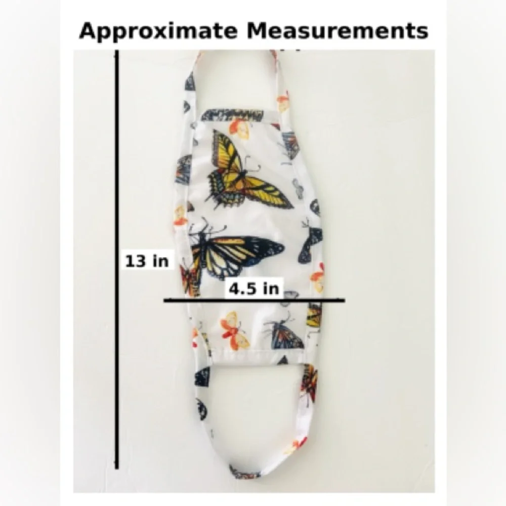 Set of 3 Cloth Face Masks Non Adjustable Strap Reusable Washable Butterfly